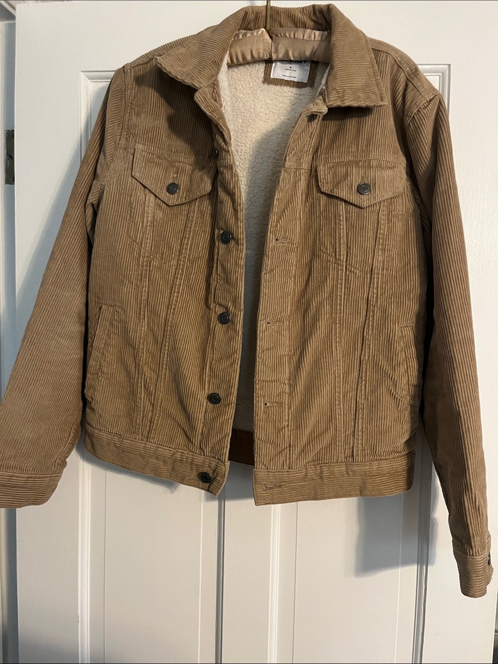 Old Navy Cozy Cream Sherpa Lined Jacket with Brown Corduroy Trim